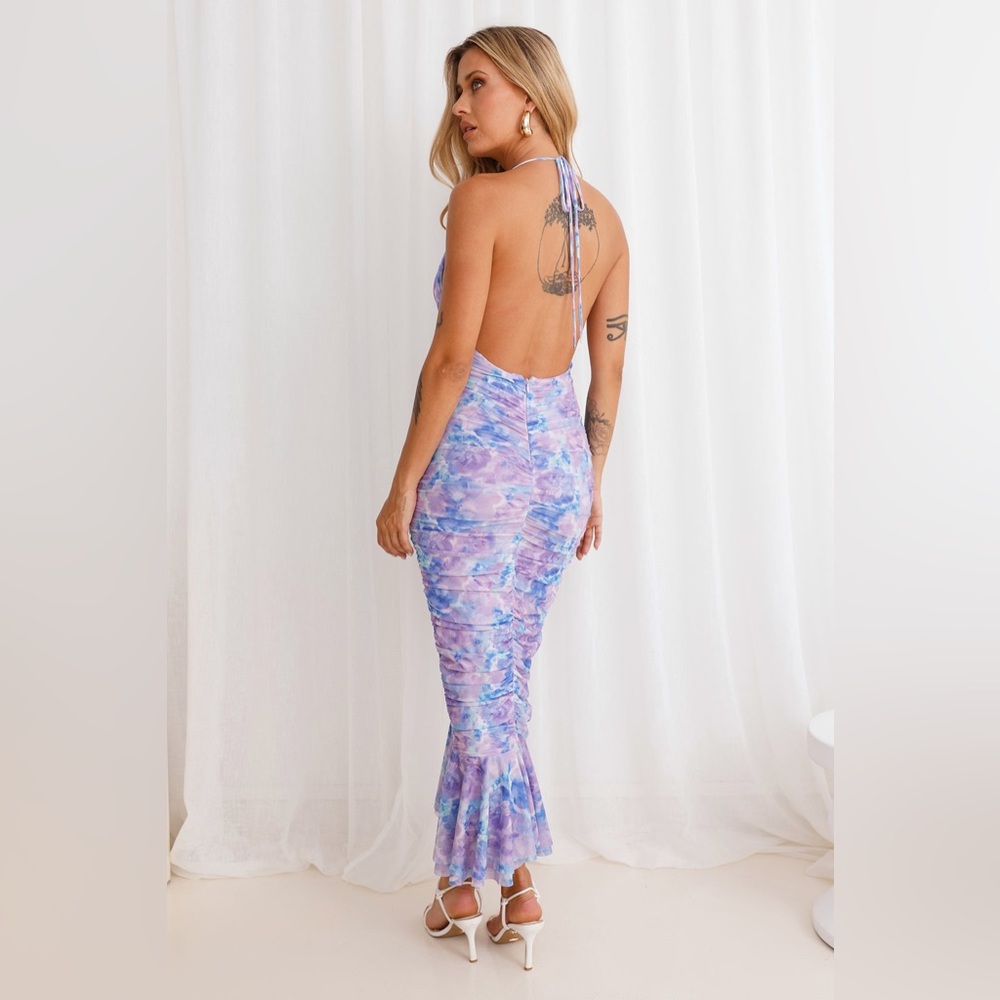 NWT HELLO MOLLY NIGHTS OF BLISS HALTER MIDI DRESS PURPLE - Size M US 6 - Picture 3 of 12
